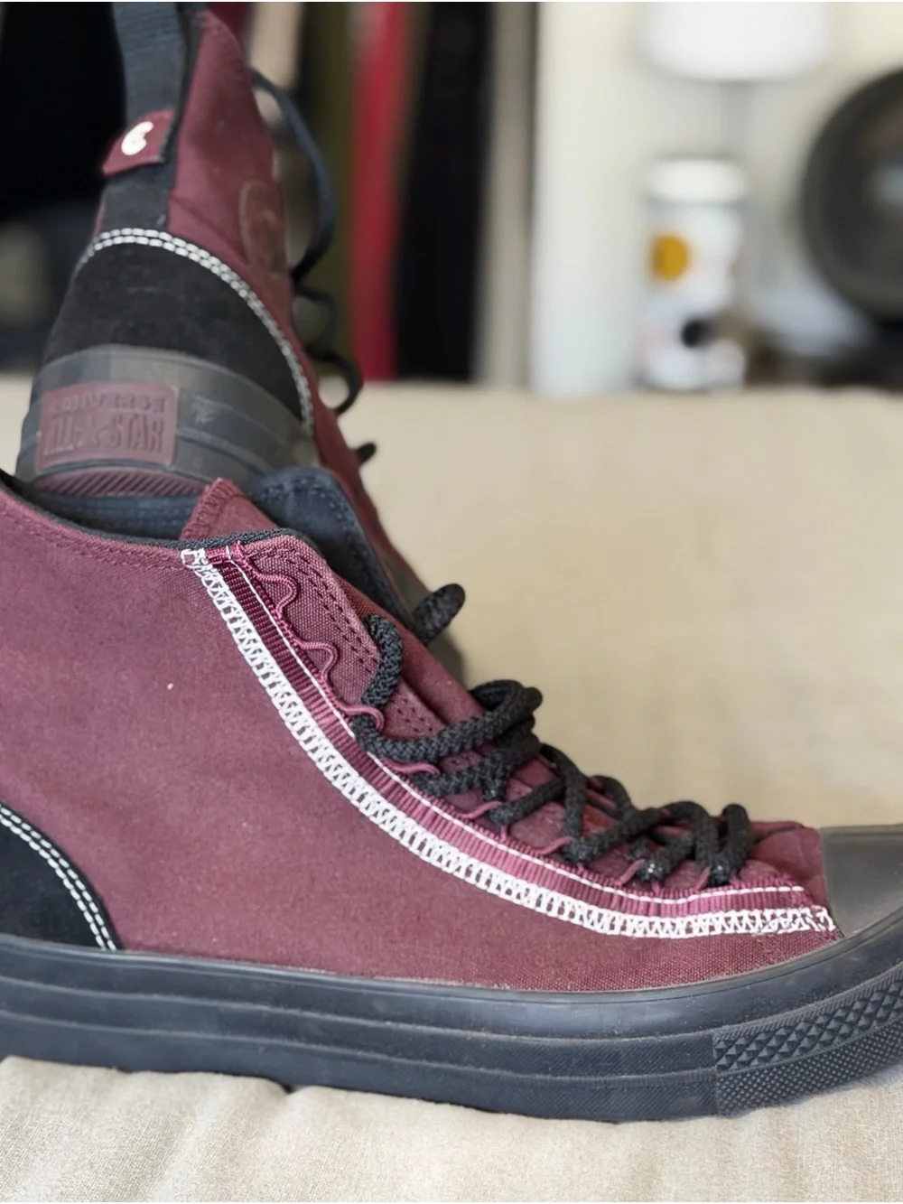 Converse Burgundy and Black High-Top Sneakers with Black Trim - Picture 5 of 8